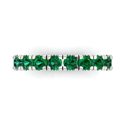 1 cttw Simulated Emerald Round Cut White Gold Eternity Wedding Band