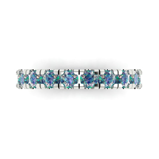 1 cttw Blue Moissanite Round Cut White Gold Eternity Wedding Band