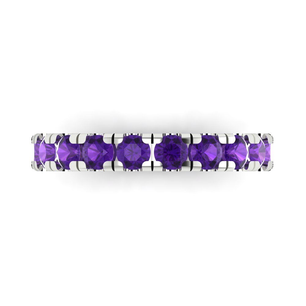 1 cttw Natural Amethyst Round Cut White Gold Eternity Wedding Band