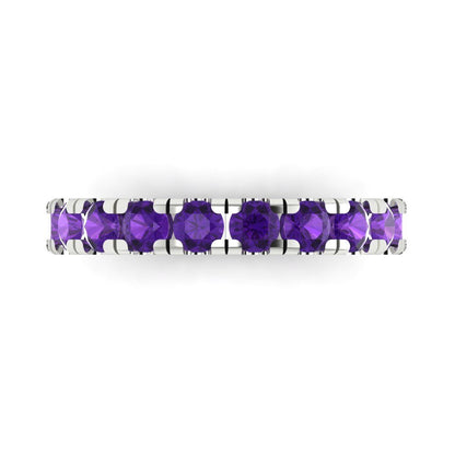 1 cttw Natural Amethyst Round Cut White Gold Eternity Wedding Band