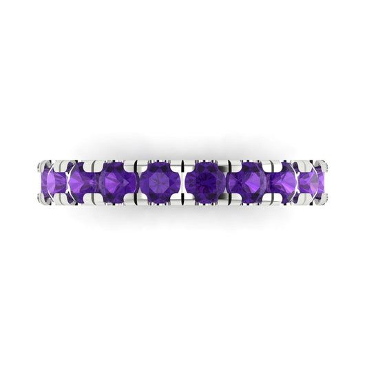 1 cttw Natural Amethyst Round Cut White Gold Eternity Wedding Band