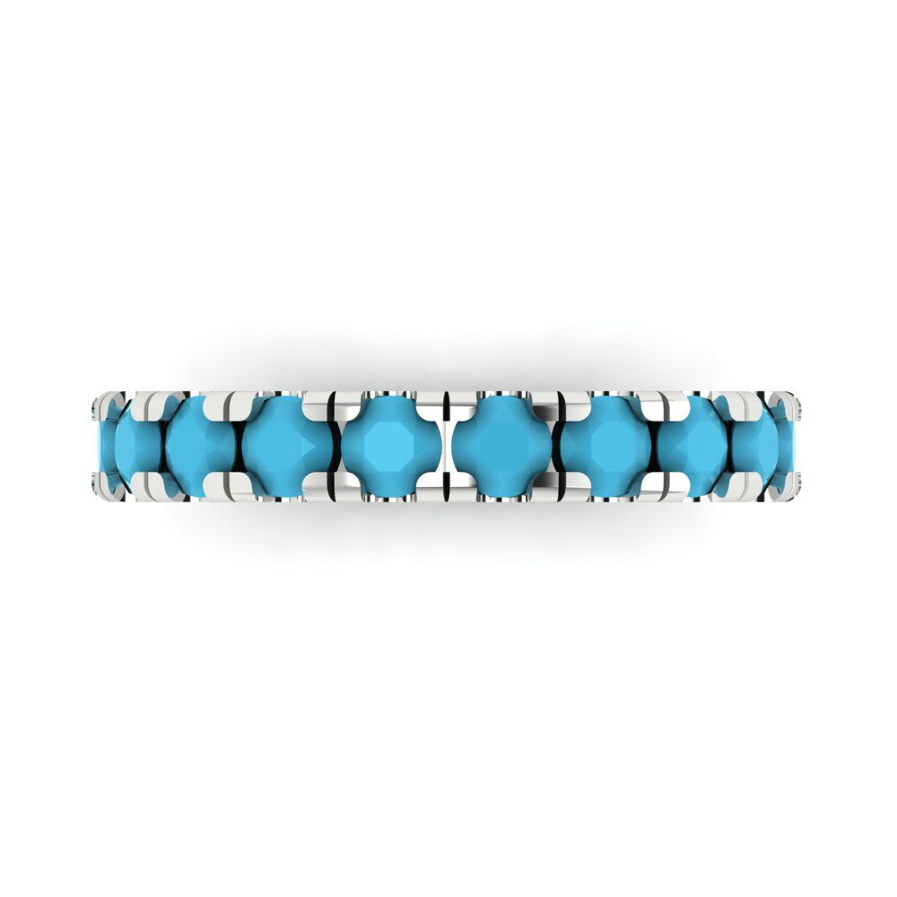 1 cttw Simulated Turquoise Round Cut White Gold Eternity Wedding Band