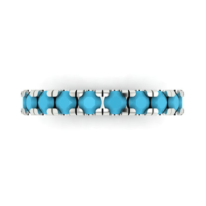 1 cttw Simulated Turquoise Round Cut White Gold Eternity Wedding Band