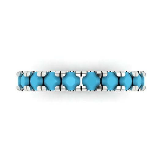 1 cttw Simulated Turquoise Round Cut White Gold Eternity Wedding Band