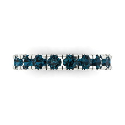 1 cttw Natural London Blue Topaz Round Cut White Gold Eternity Wedding Band