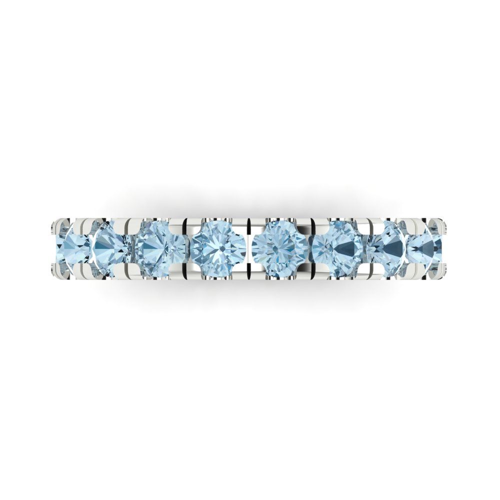 1 cttw Natural Swiss Blue Topaz Round Cut White Gold Eternity Wedding Band