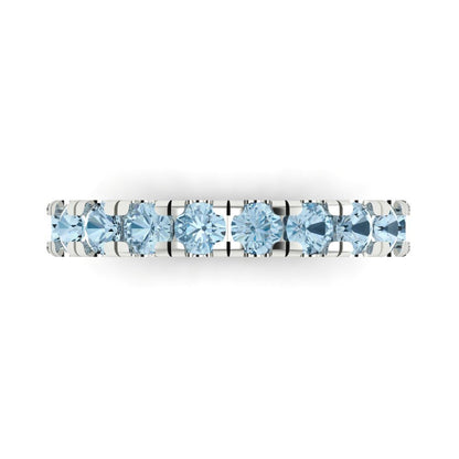 1 cttw Natural Swiss Blue Topaz Round Cut White Gold Eternity Wedding Band
