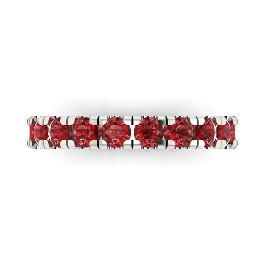 1 cttw Natural Garnet Round Cut White Gold Eternity Wedding Band