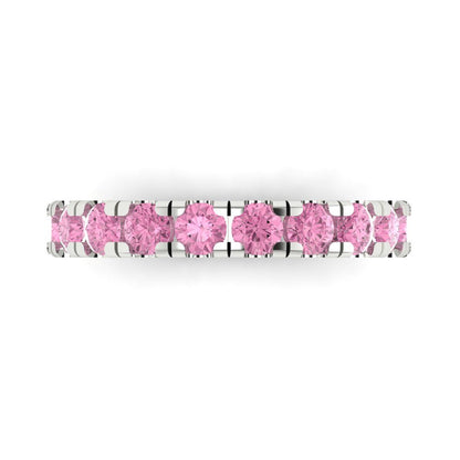 1 cttw Simulated Pink Diamond Round Cut White Gold Eternity Wedding Band