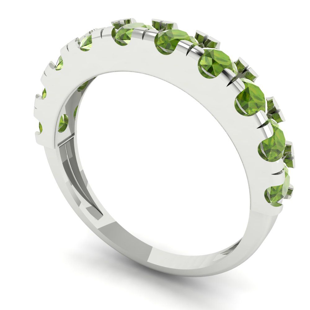 1 cttw Natural Peridot Round Cut White Gold Eternity Wedding Band