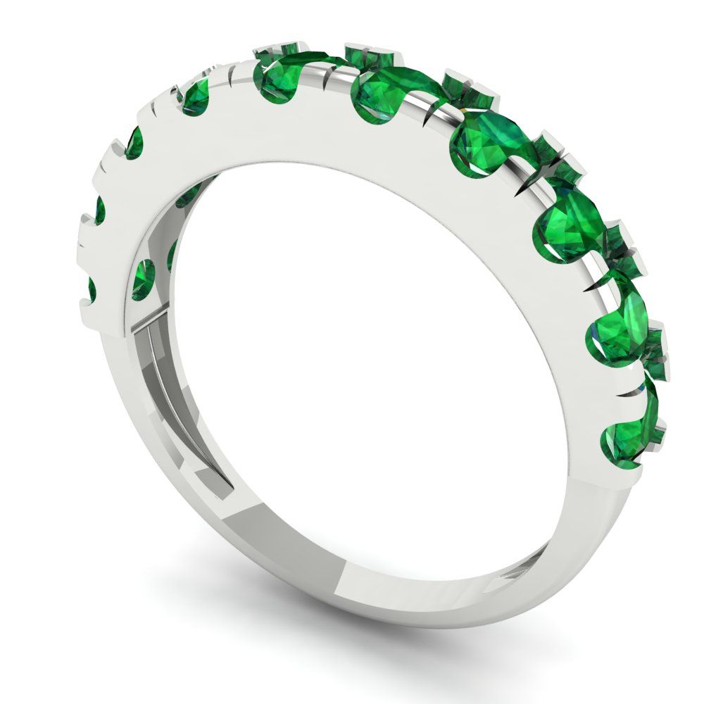 1 cttw Simulated Emerald Round Cut White Gold Eternity Wedding Band