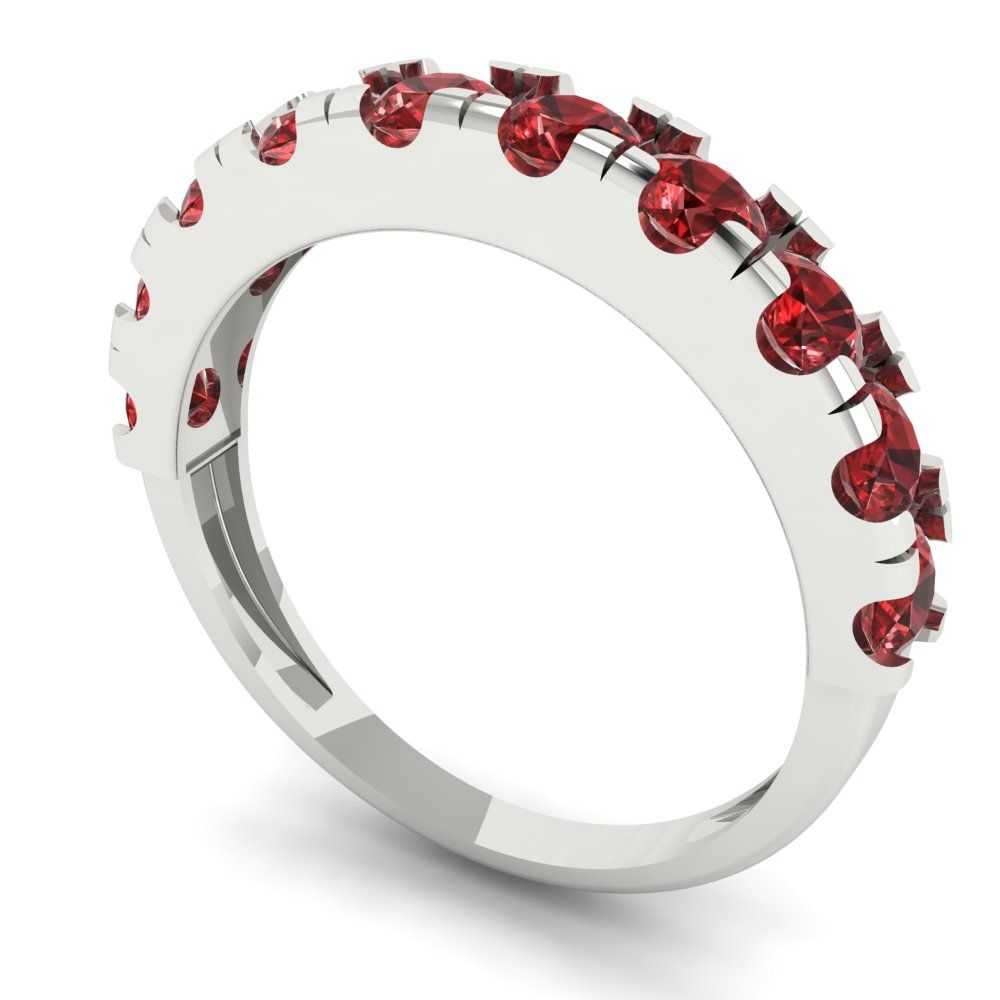 1 cttw Natural Garnet Round Cut White Gold Eternity Wedding Band