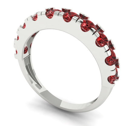 1 cttw Natural Garnet Round Cut White Gold Eternity Wedding Band