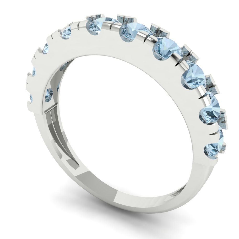 1 cttw Natural Swiss Blue Topaz Round Cut White Gold Eternity Wedding Band