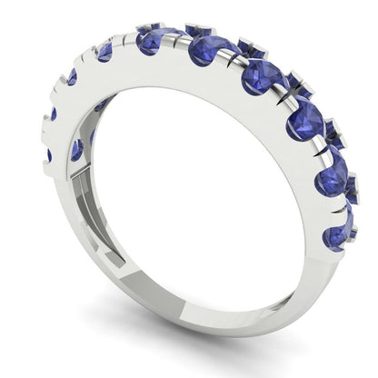 1 cttw Simulated Tanzanite Round Cut White Gold Eternity Wedding Band