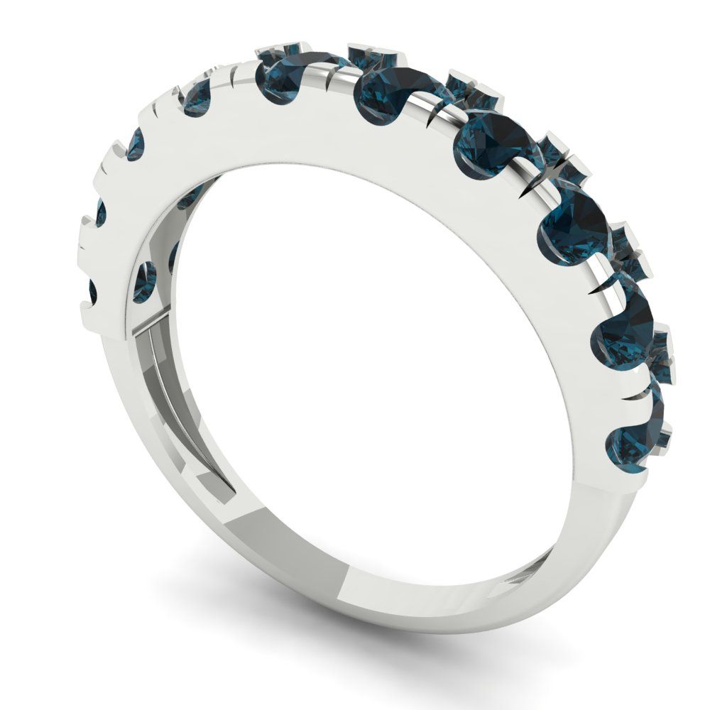 1 cttw Natural London Blue Topaz Round Cut White Gold Eternity Wedding Band