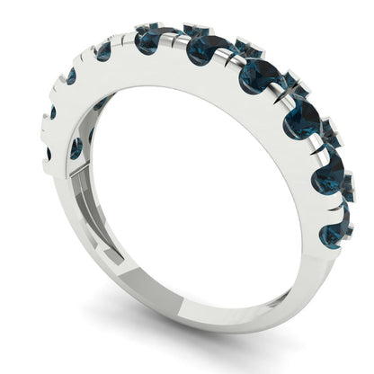 1 cttw Natural London Blue Topaz Round Cut White Gold Eternity Wedding Band