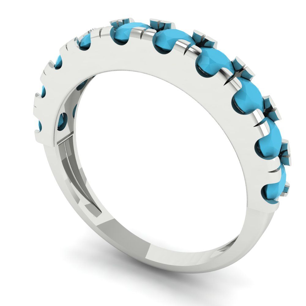 1 cttw Simulated Turquoise Round Cut White Gold Eternity Wedding Band