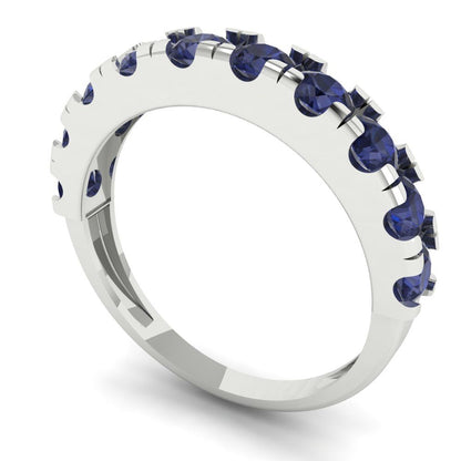 1 cttw Simulated Blue Sapphire Round Cut White Gold Eternity Wedding Band