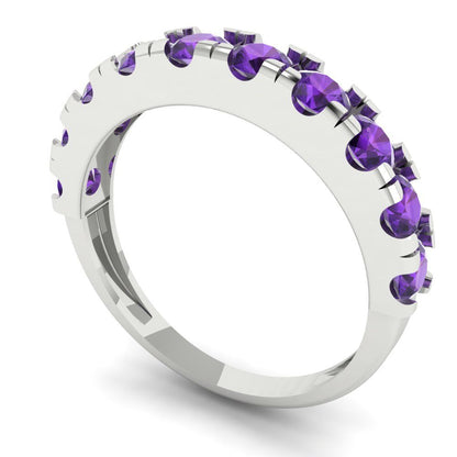 1 cttw Natural Amethyst Round Cut White Gold Eternity Wedding Band