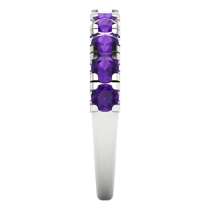 1 cttw Natural Amethyst Round Cut White Gold Eternity Wedding Band