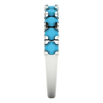1 cttw Simulated Turquoise Round Cut White Gold Eternity Wedding Band