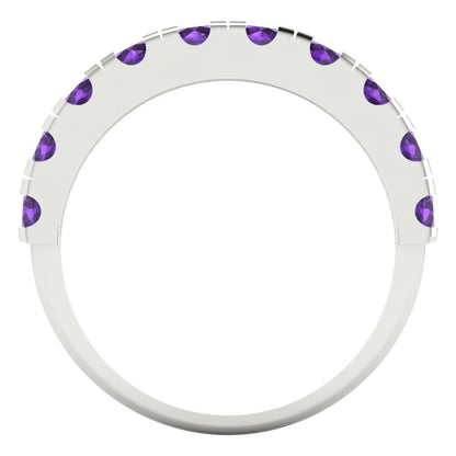 1 cttw Natural Amethyst Round Cut White Gold Eternity Wedding Band