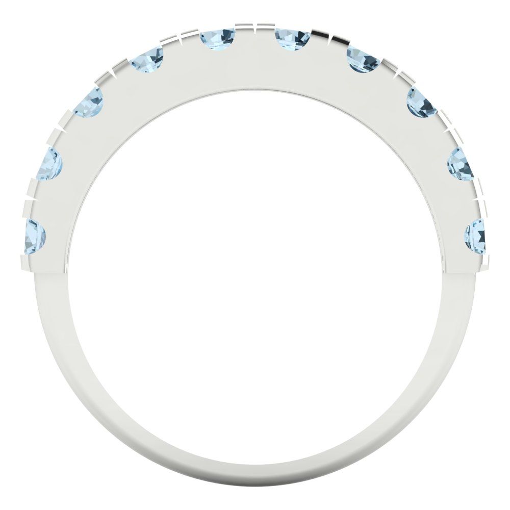1 cttw Natural Aquamarine Round Cut White Gold Eternity Wedding Band