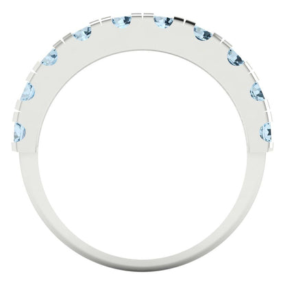 1 cttw Natural Aquamarine Round Cut White Gold Eternity Wedding Band