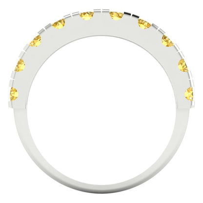 1 cttw Simulated Yellow Diamond Round Cut White Gold Eternity Wedding Band