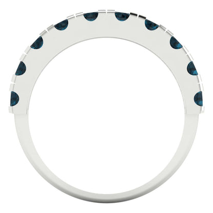 1 cttw Natural London Blue Topaz Round Cut White Gold Eternity Wedding Band