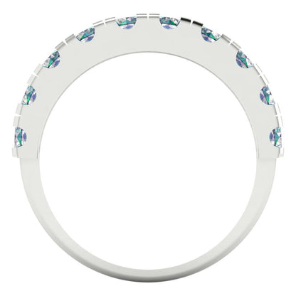 1 cttw Blue Moissanite Round Cut White Gold Eternity Wedding Band