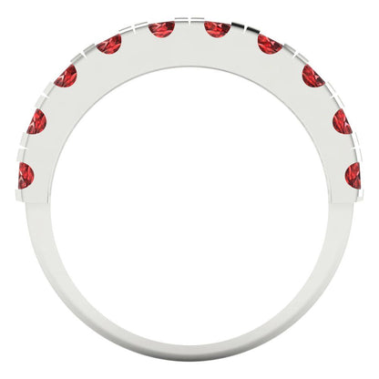 1 cttw Natural Garnet Round Cut White Gold Eternity Wedding Band
