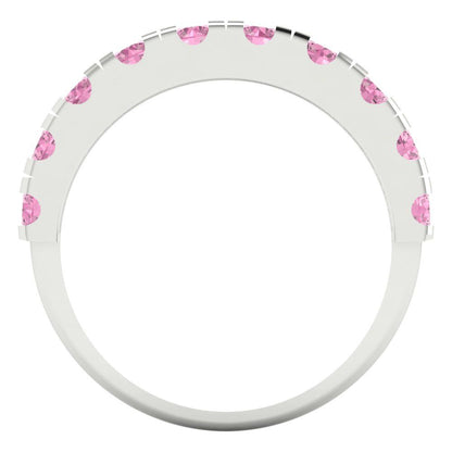 1 cttw Simulated Pink Diamond Round Cut White Gold Eternity Wedding Band