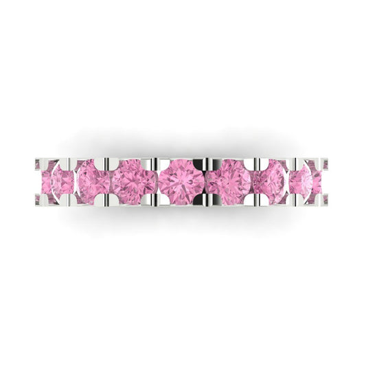 1.53 cttw Simulated Pink Diamond Round Cut White Gold Eternity Wedding Band