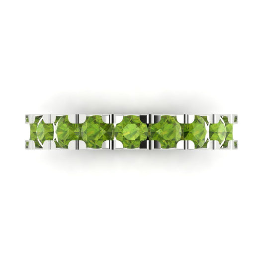 1.53 cttw Natural Peridot Round Cut White Gold Eternity Wedding Band