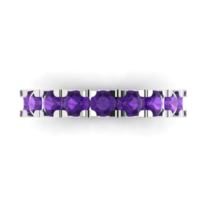 1.53 cttw Natural Amethyst Round Cut White Gold Eternity Wedding Band