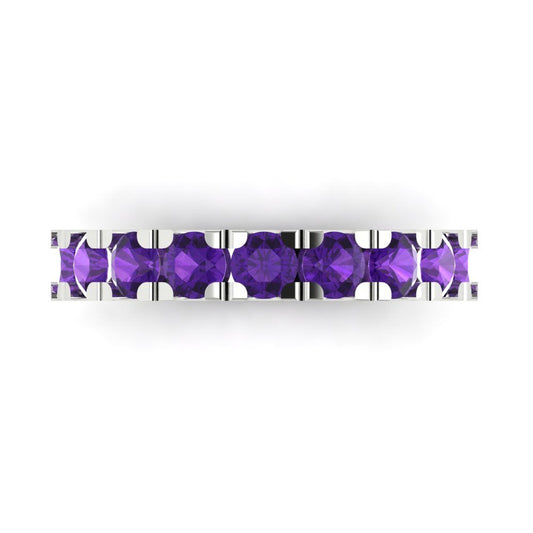 1.53 cttw Natural Amethyst Round Cut White Gold Eternity Wedding Band