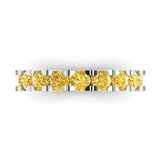 1.53 cttw Natural Citrine Round Cut White Gold Eternity Wedding Band