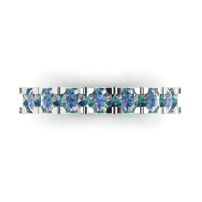 1.53 cttw Blue Moissanite Round Cut White Gold Eternity Wedding Band