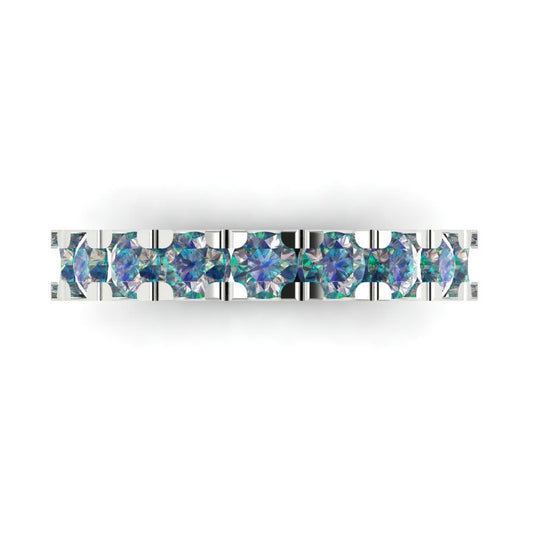 1.53 cttw Blue Moissanite Round Cut White Gold Eternity Wedding Band