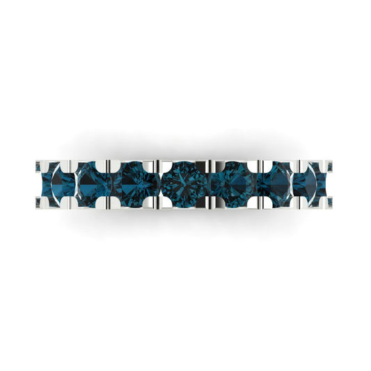 1.53 cttw Natural London Blue Topaz Round Cut White Gold Eternity Wedding Band