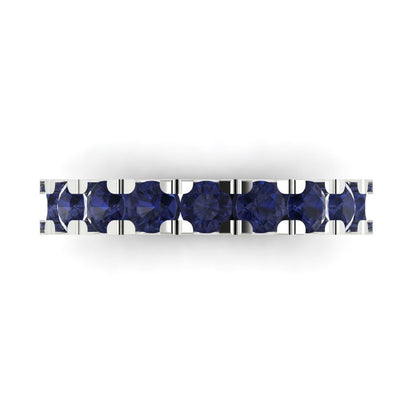 1.53 cttw Simulated Blue Sapphire Round Cut White Gold Eternity Wedding Band