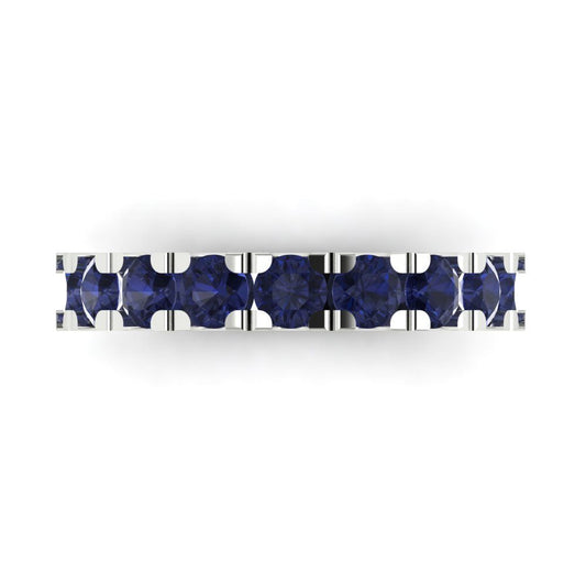 1.53 cttw Simulated Blue Sapphire Round Cut White Gold Eternity Wedding Band
