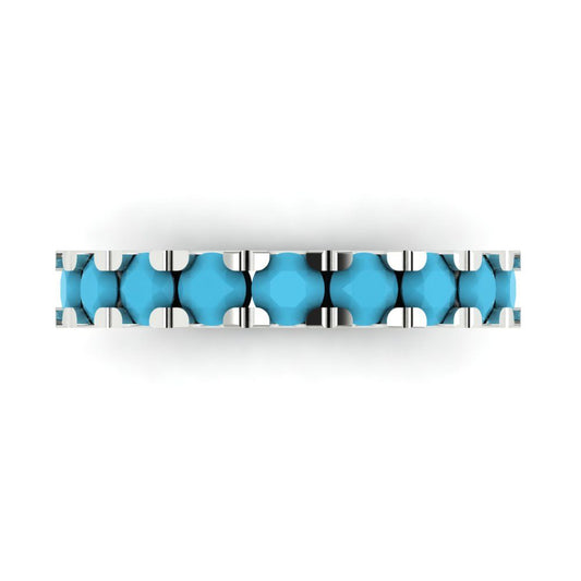 1.53 cttw Simulated Turquoise Round Cut White Gold Eternity Wedding Band