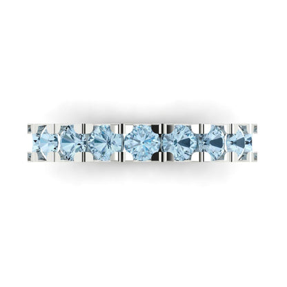 1.53 cttw Natural Sky Blue Topaz Round Cut White Gold Eternity Wedding Band