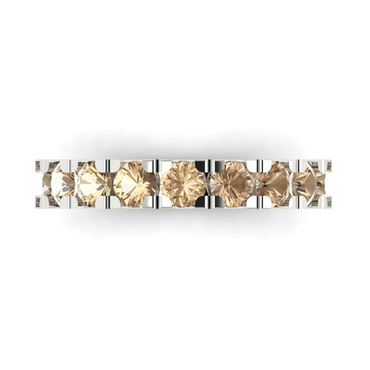 1.53 cttw Yellow Moissanite Round Cut White Gold Eternity Wedding Band