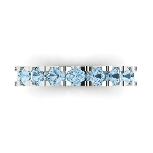 1.53 cttw Natural Aquamarine Round Cut White Gold Eternity Wedding Band