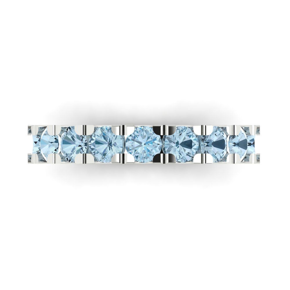 1.53 cttw Natural Swiss Blue Topaz Round Cut White Gold Eternity Wedding Band