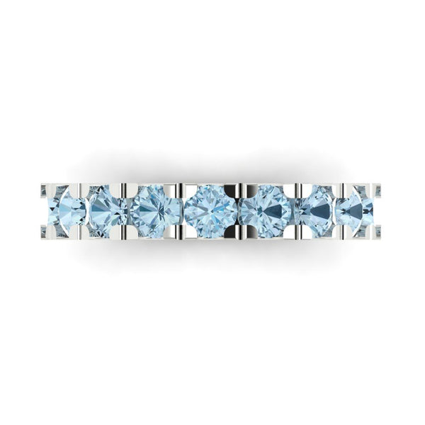 1.53 ct Brilliant Round Cut Natural Swiss Blue Topaz Stone White Gold Stackable Band
